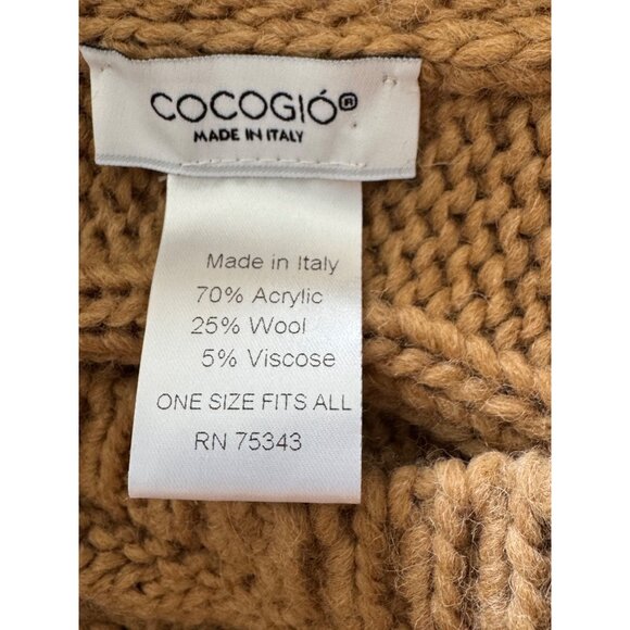 Cocogio Poncho Sweater OS Chunky Cable Knit  Camel Beige Made In Italy - Picture 3 of 5